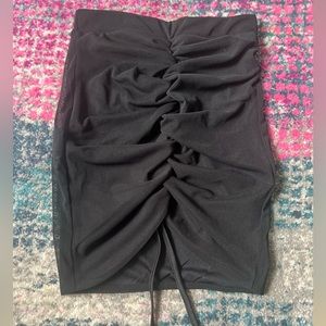 PLT Rouched Black Mesh Mini Skirt